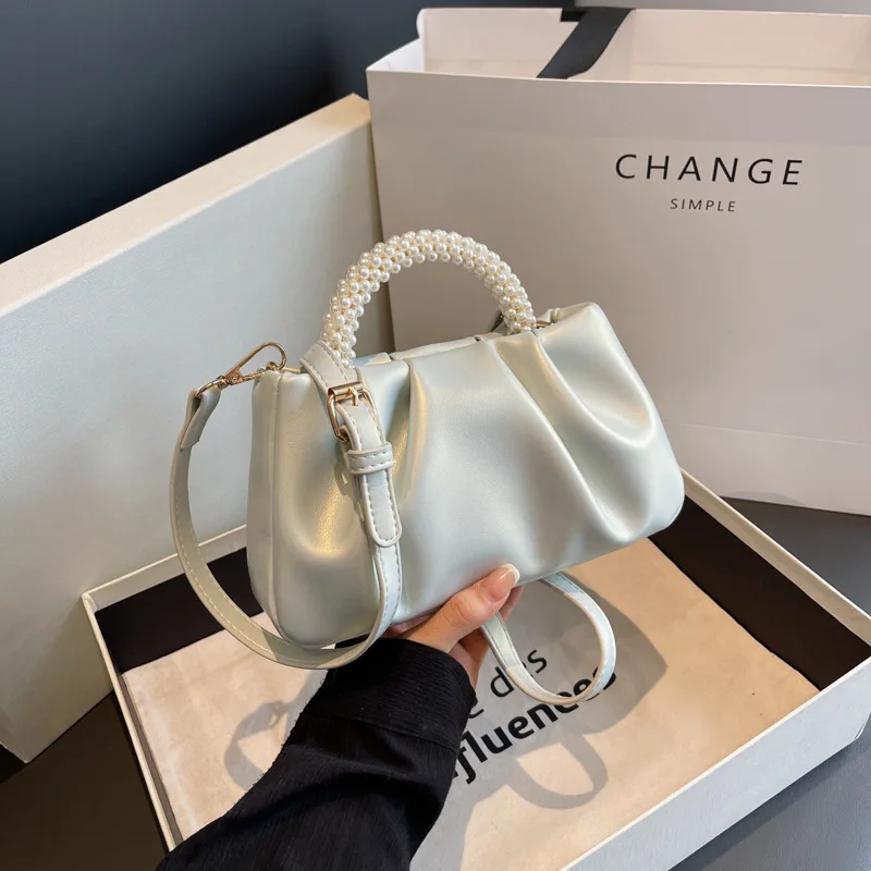 2023 Trend Beading Texture Handbag Women Aesthetic Designer Artistic Pleated Square Bag All-match Mini Shoulder Crossbody Bag