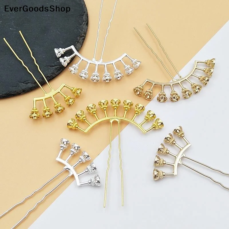NewAlloy Arch Hair Pin Blanks Multiple Bead Mounts 3 Color Options For DIY Hanfu Jewelry Making