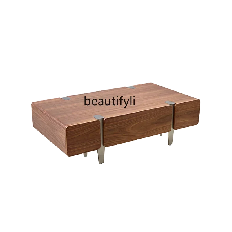 FItalian minimalist rectangular coffee table walnut color living room solid wood home light luxury large flat