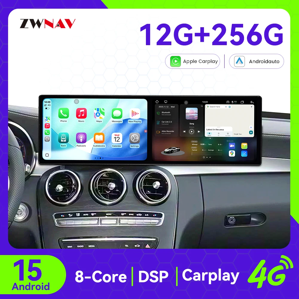 

18.2" Touch Screen Carplay Car Radio For Benz C-Class GLC W205 2019-2020 Android 15 GPS Navigation Multimedia Player Head Unit