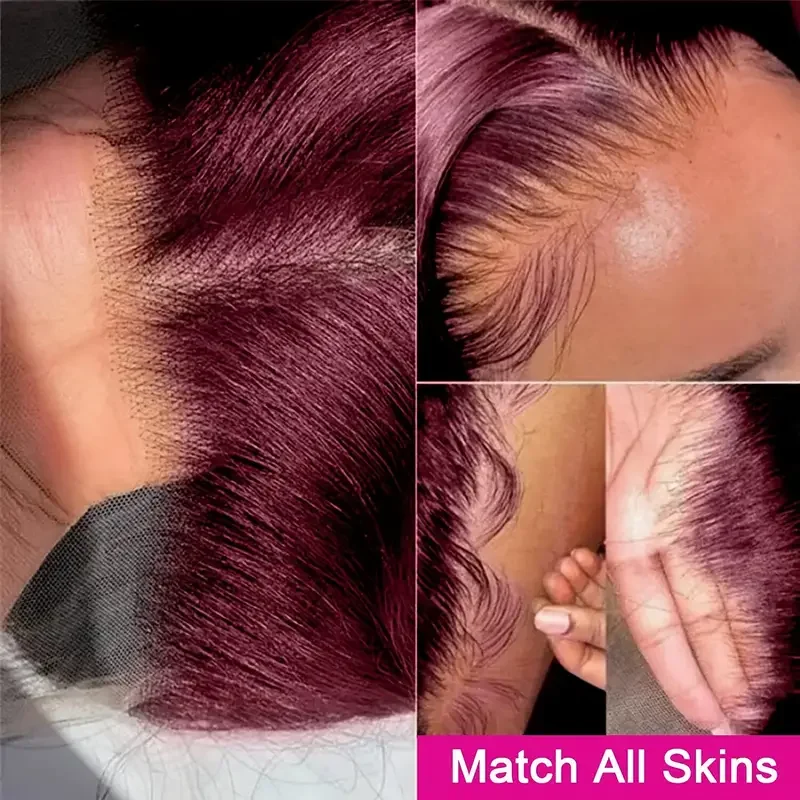 99J بورجوندي الدانتيل شعر مستعار أمامي 13x4 الدانتيل الشفاف الباروكة الأمامية الأحمر اللون الجسم موجة خصلات الشعر المستعار الإنسان للنساء 4x4 إغلاق شعر مستعار #3