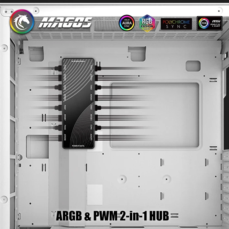 PC Cabinet ARGB+PWM Hub 2 in 1 ,Pwm 4Pin  Fan & 5V 3Pin Divine Light Sync, 8+8 Interface,HA-02-HUB
