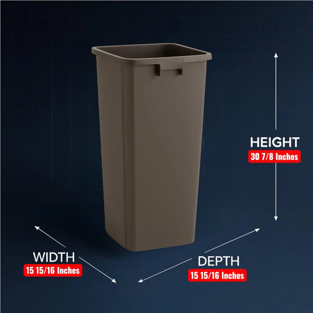 9 Pack Brown 23 Gallon Square Commercial Trash Can, Heavy Duty Plastic Slim Waste Bin with Venting Channels and Built-in Handles