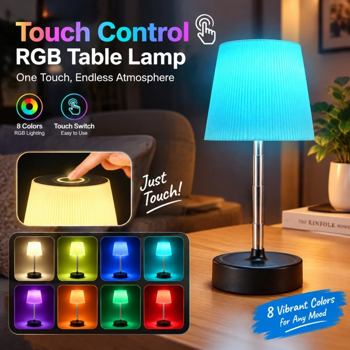 RGB LED Touch Bedside Table Lamp USB Rechargeable Portable Color Changing Night Light for Bedroom Camping Outdoor Ambient Light