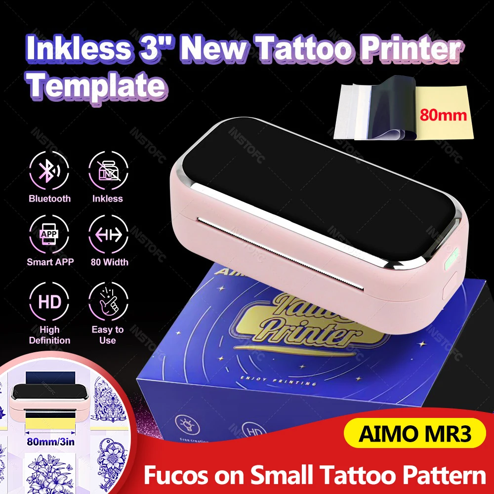 

Термопринтер для тату AIMO MR3, 3-дюймовый мини-принтер для татуировок с беспроводной связью или бумага для татуировок 80 мм