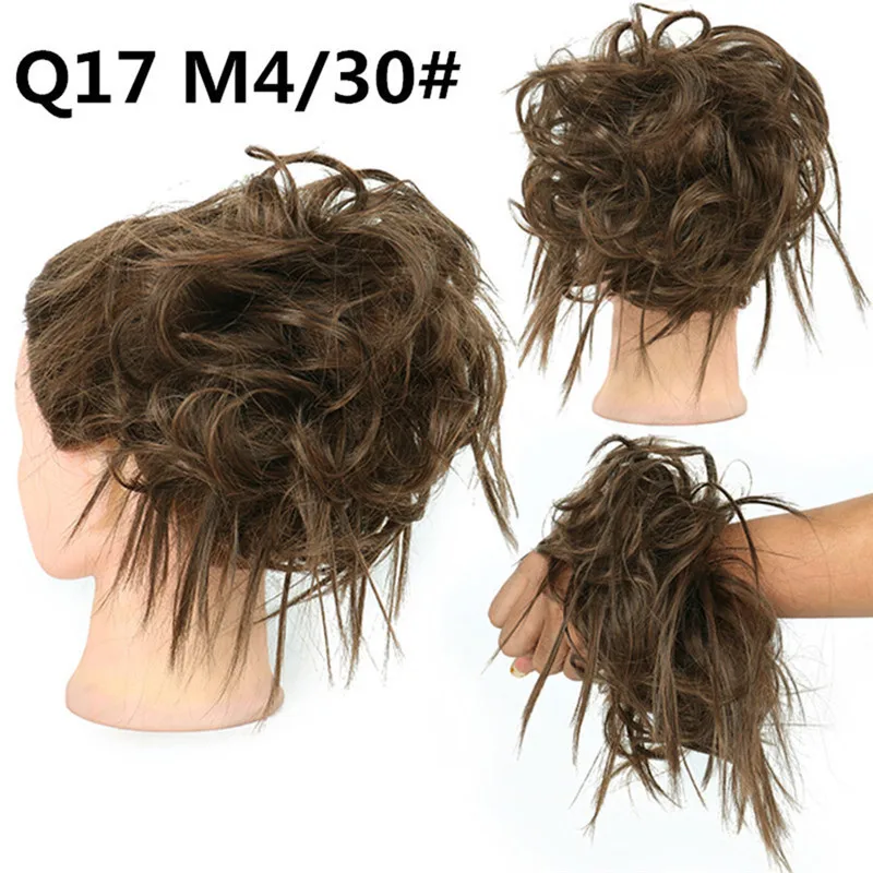 Synthetischer, unordentlicher, flauschiger Haarknoten, zerzaustes Haarteil, elastisches Band, Chignon, Haargummi, Pferdeschwanz-Erweiterungen, Haarschleife für Frauen – Detail 15