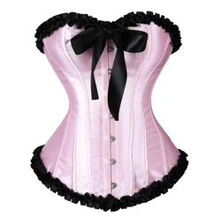 Vintage Corset Plus Size Women Bustiers Top Sexy Lace-Up Corselet Lace Korsett Green Pink Red