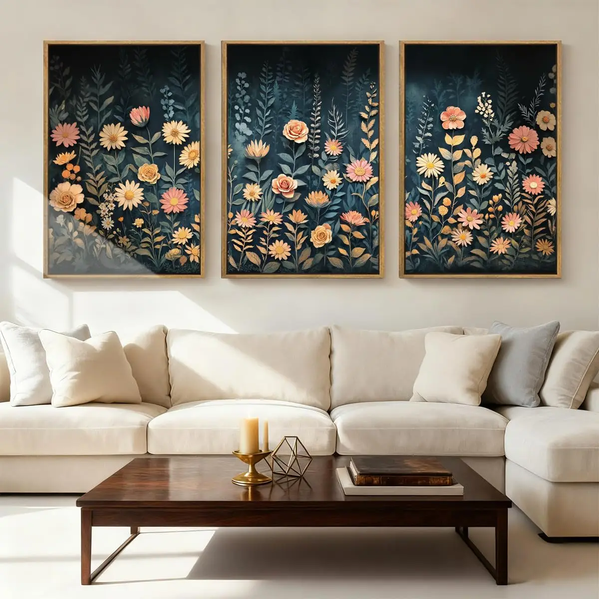 

3PCS Modern Dark Floral Wall Art Canvas Painting Minimalist Wildflower Posters Botanical Prints for Living Room Bedroom Home Dec