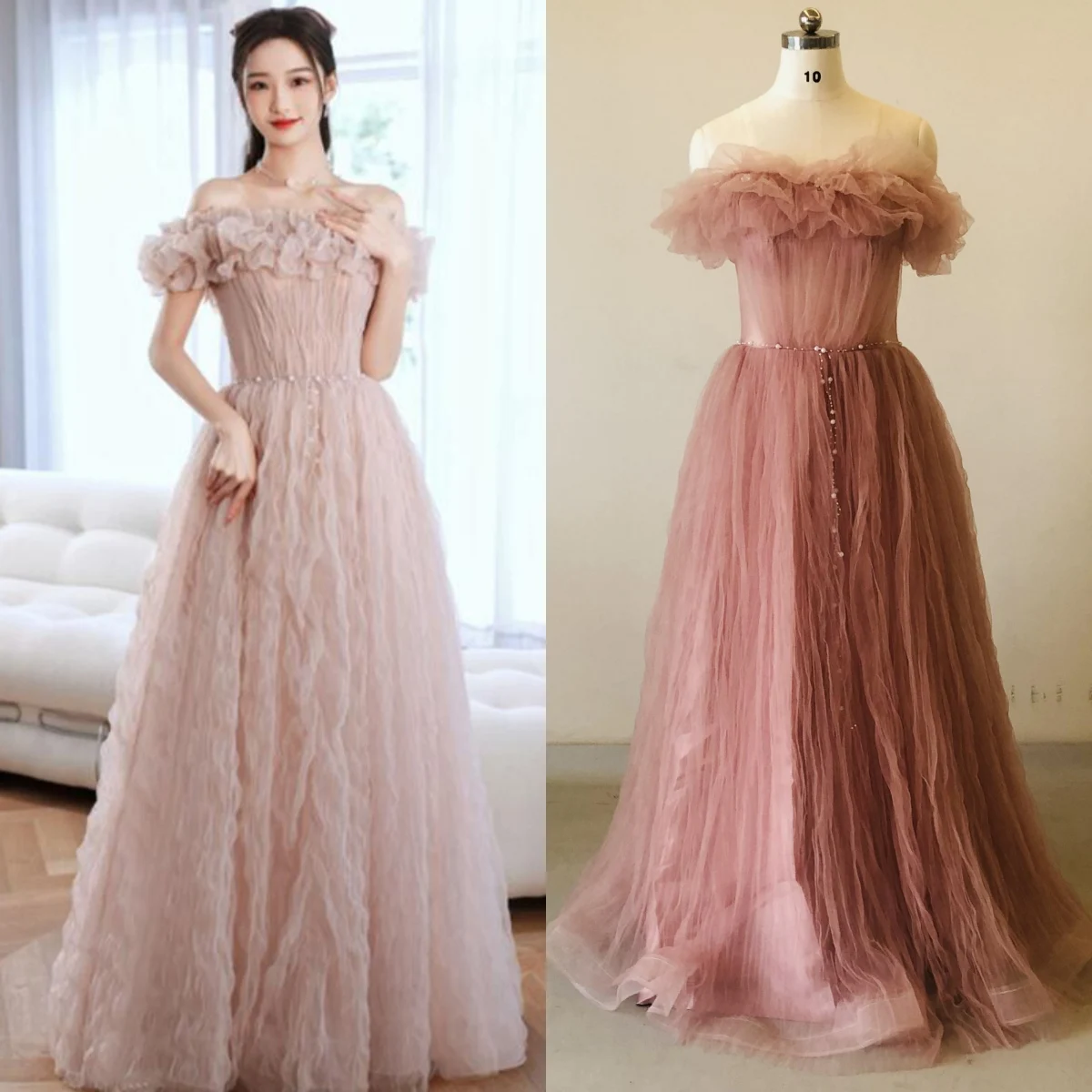 

It's Yiiya Evening Dress Boat Neck Luxurious A-Line Short Sleeves Floor-Length Burgundy Tulle Party Formal Gown Woman B1929