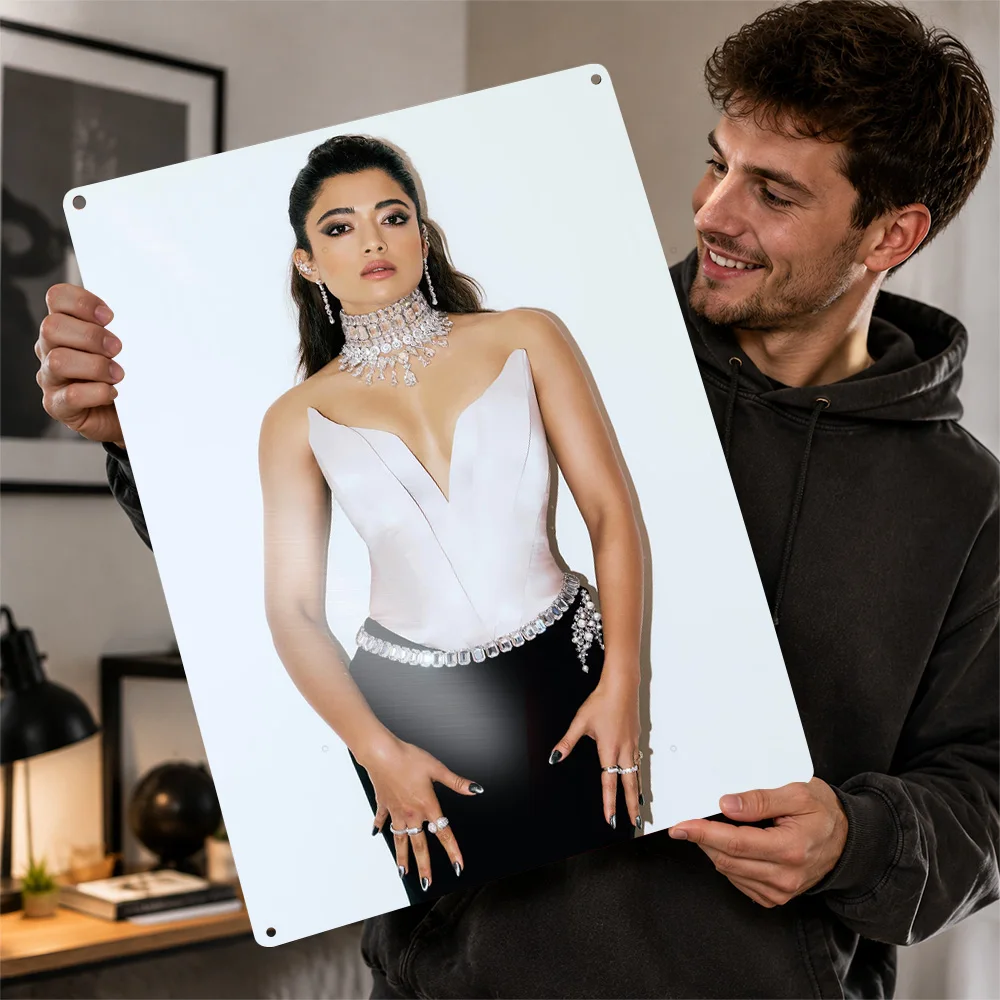 Rashmika Mandanna In A Glamorous Outfit Textured Poster Personalized Aluminum Metal Sign Glamour Design Wall Art Bedroom Decor