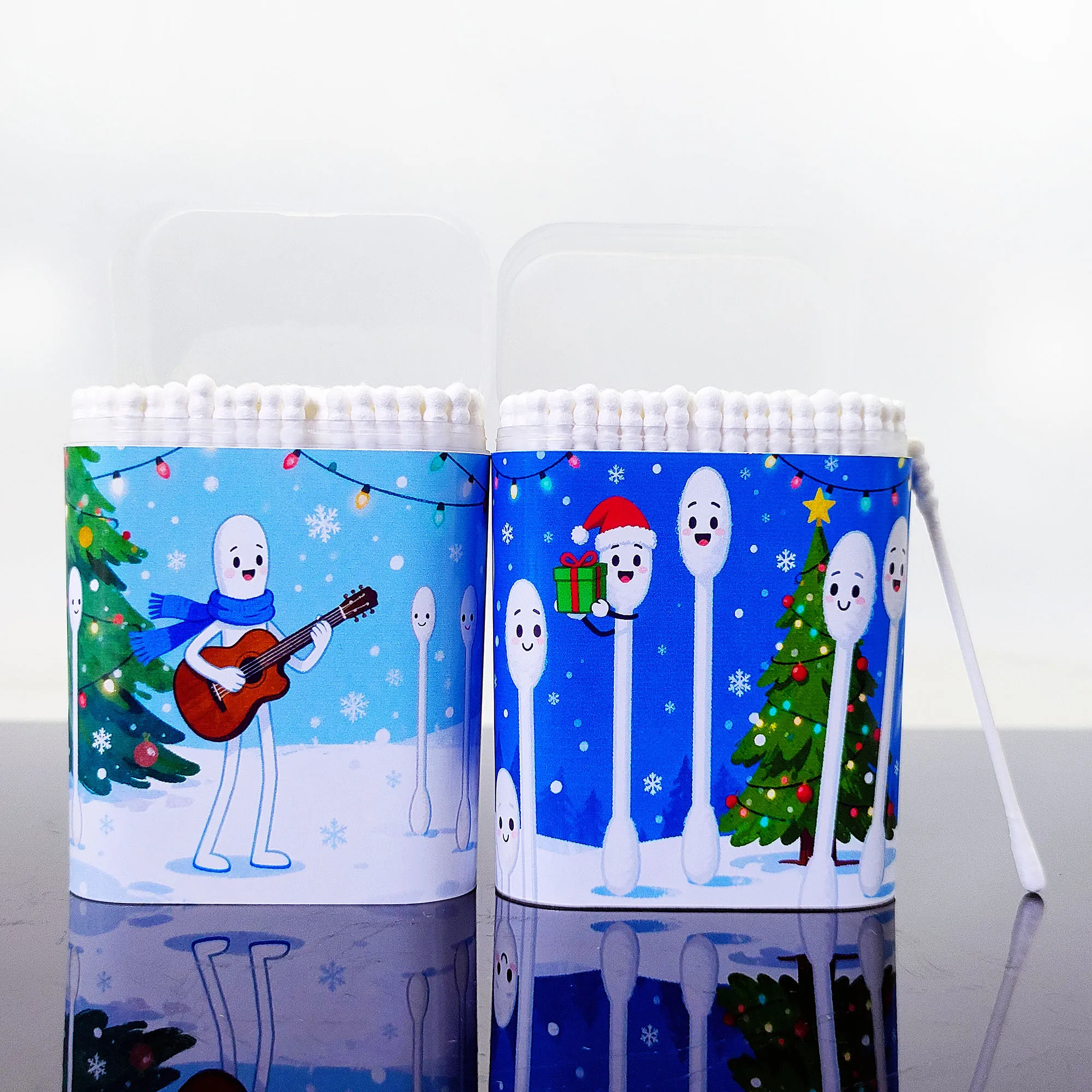 400 Stück kreative Wattestäbchen mit weihnachtlichem Thema und doppelköpfigen spiralen, runden, dünnen Stäbchen, multifunktionale Wattestäbchen.