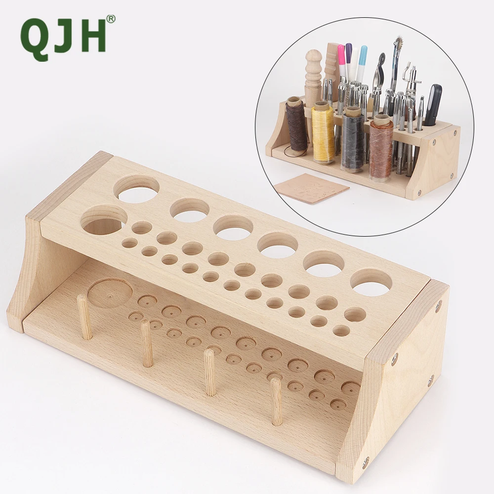 Leathercrafts Beech Tools Holder, Wooden Leather Tool Storage Rack, Spool Thread Stand, Tools Organizer, Tools Display Holder