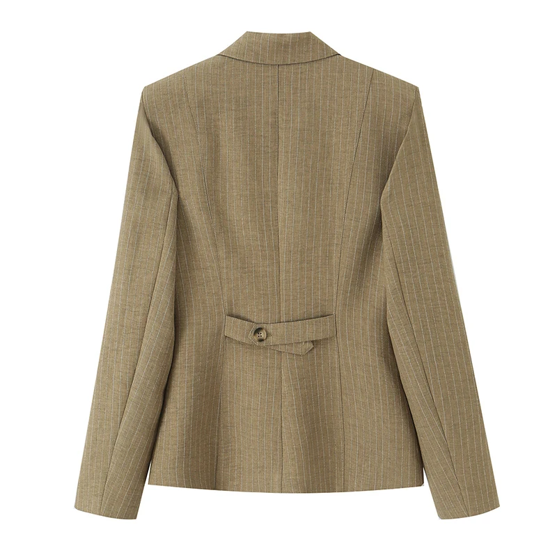 YENKYE Elegant Women Vertical Pinstripe Lapel Blazer Long Sleeve Single Breasted Slim Office Commute Outerwear