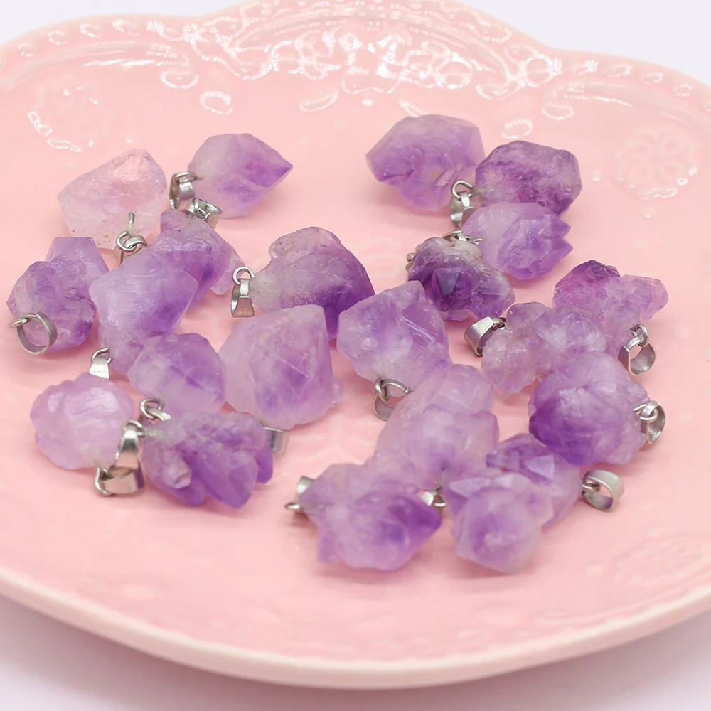 6pcs/lot Natural Amethyst Pendant Irregrual Natural Stone Pendant Charms for Making DIY Jewerly Necklace 15-18mm