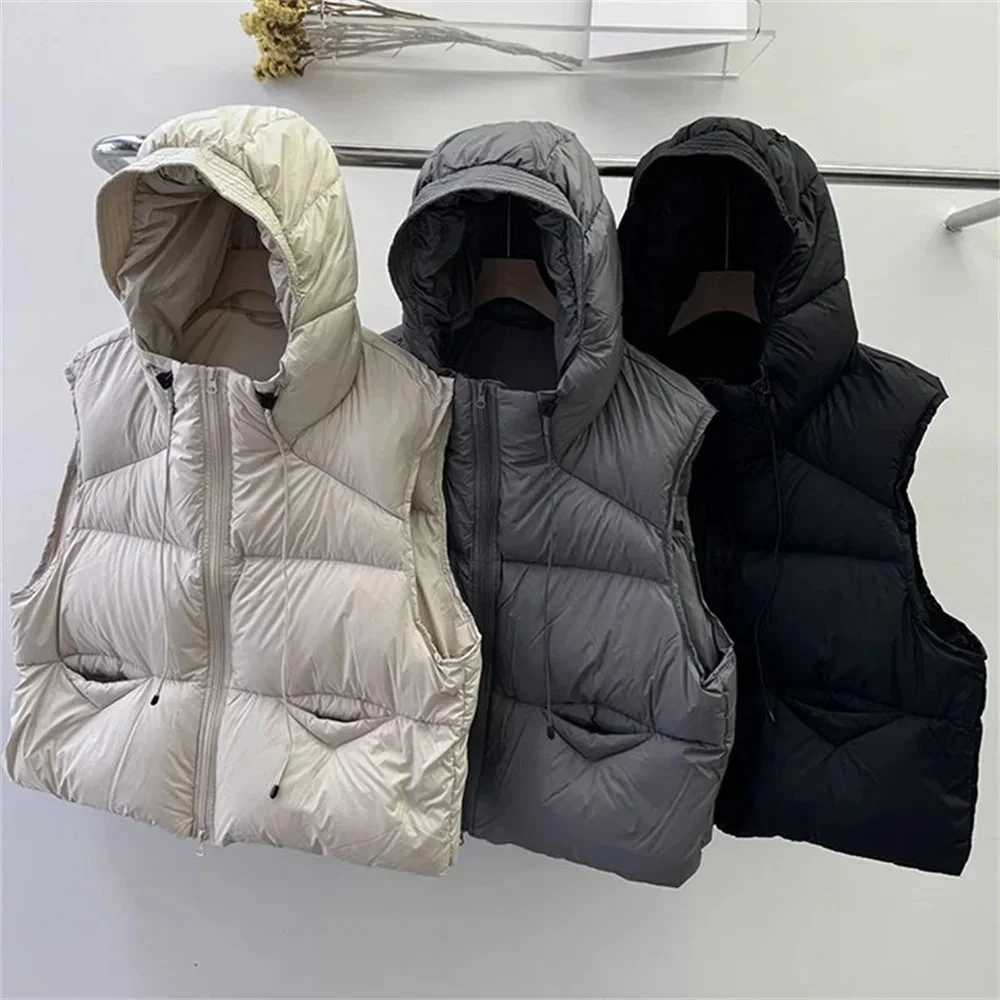 

Kroean Style Autumn Winter Sleeveless Waistcoat Female Vest Top Hooded Women Cotton Vest Women Thick Short Vest Coat Warm Jacket