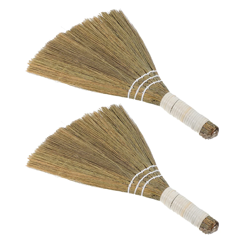 

2Pcs Handmade Straw Broom Natural Material Flexible Bristles Hardwood Floors Tabletop Mini Sweeper Floor Brush
