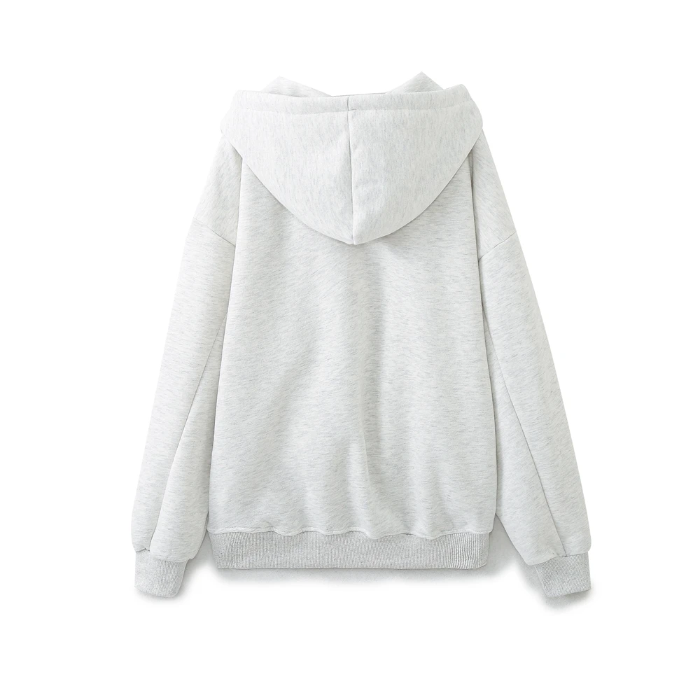 Tangada 2024 Fashion Women Embroidery Hood Sweatshirts Oversize Loose Fleece Pullovers 6H0228