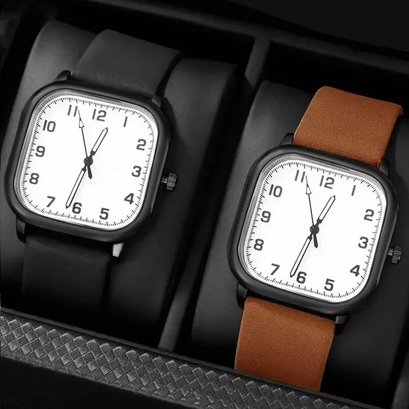 Fashion Square Men Waterproof Watches Simple Luminous Quartz Wristwatches Leather Band Men Business Wristwatches Reloj Hombre