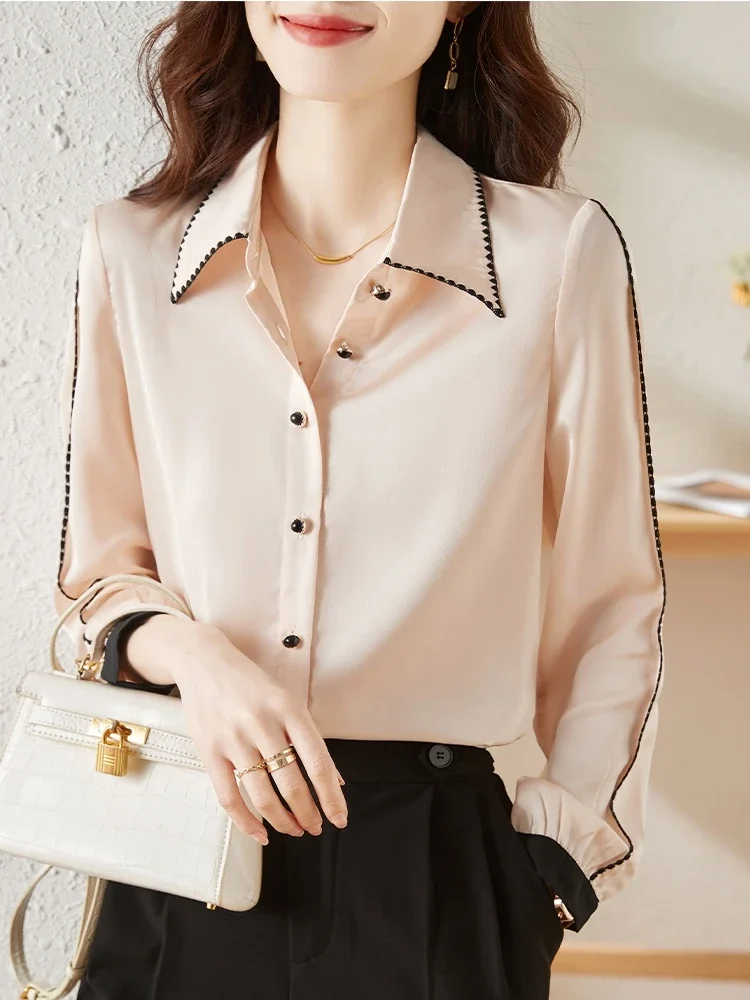 Elegant Office Shirts Womens 2024 Autumn Winter Korean Style Clothes Work Ladies Tops Fashion Long Sleeve Chiffon Blouses Women