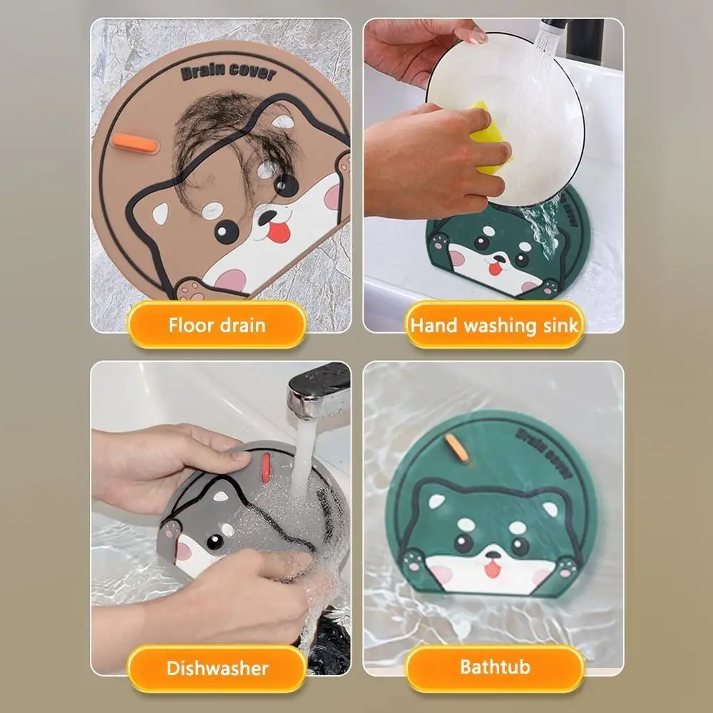 Cartoon Cat Sewer Floor Drain Cover Anti Odor Anti-blocking Deodorant Cover Anti-insect Floor Drain Pad for Bathroom&Kitchen