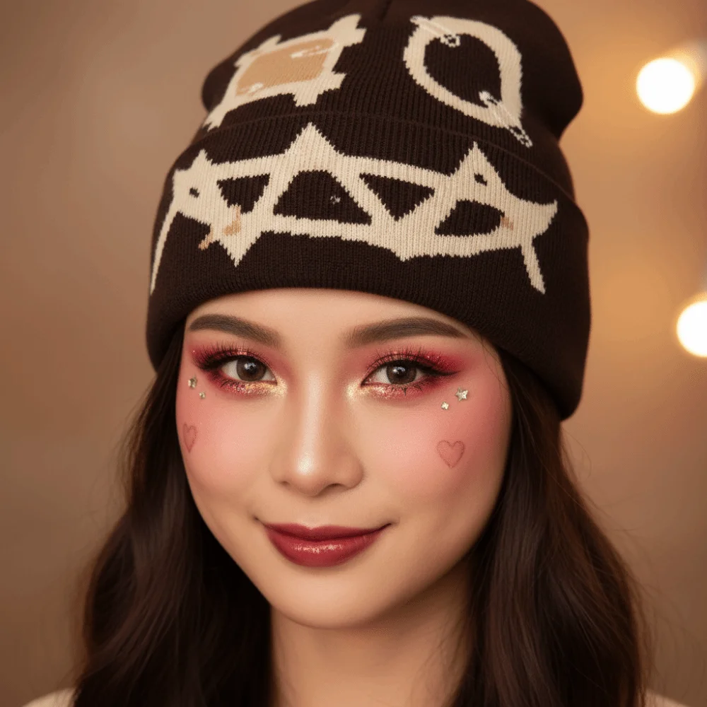 Printed Pattern Printed Pin Beanie High Elasticity Winter Warmth Ghost Mask Cap Flat Design Acrylic Yarn Demon Face Hat