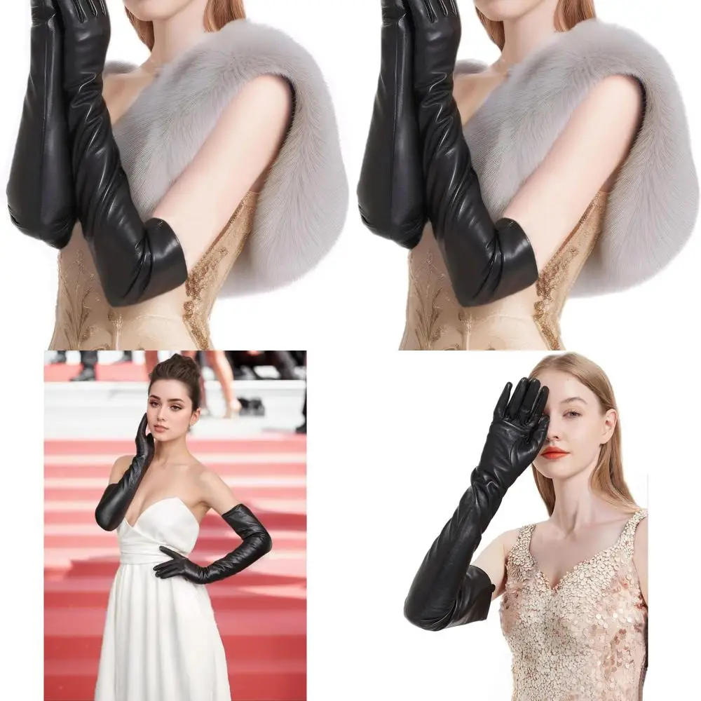 

Женские оперные длинные перчатки из овечьей кожи, черные перчатки из натуральной мягкой овечьей кожи выше локтя