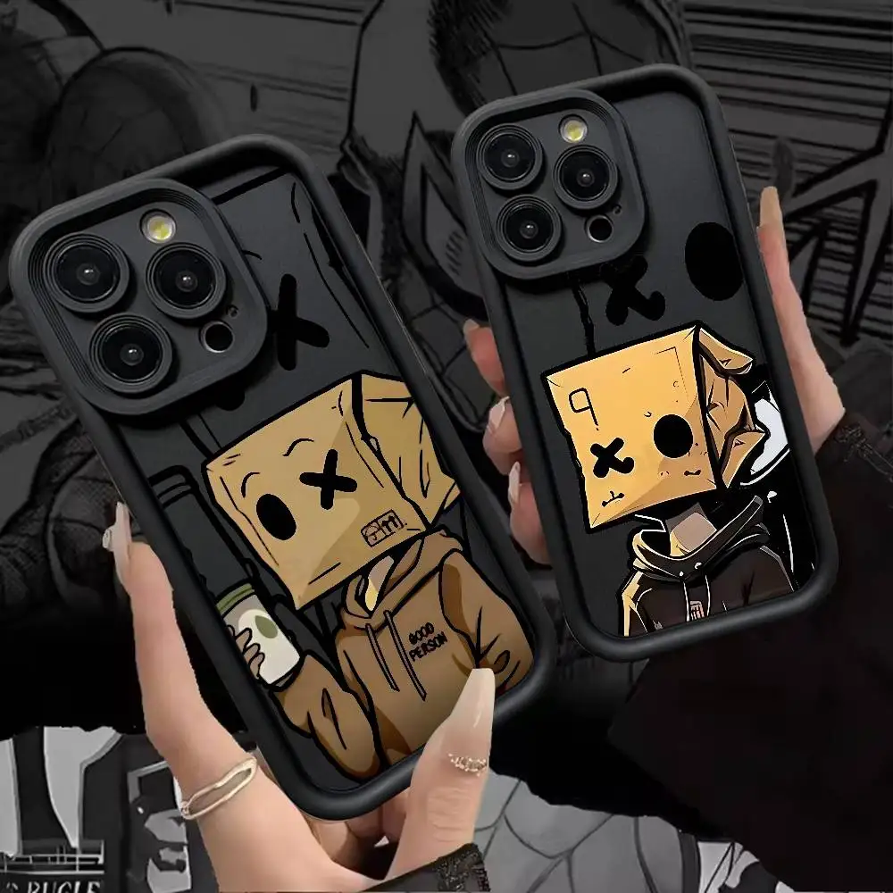 الكرتون ورقة رجل نمط جراب هاتف آيفون 17 16 15 14 13 12 11 برو ماكس زائد الأسود التغطية الكاملة لينة غطاء مقاوم للصدمات #1