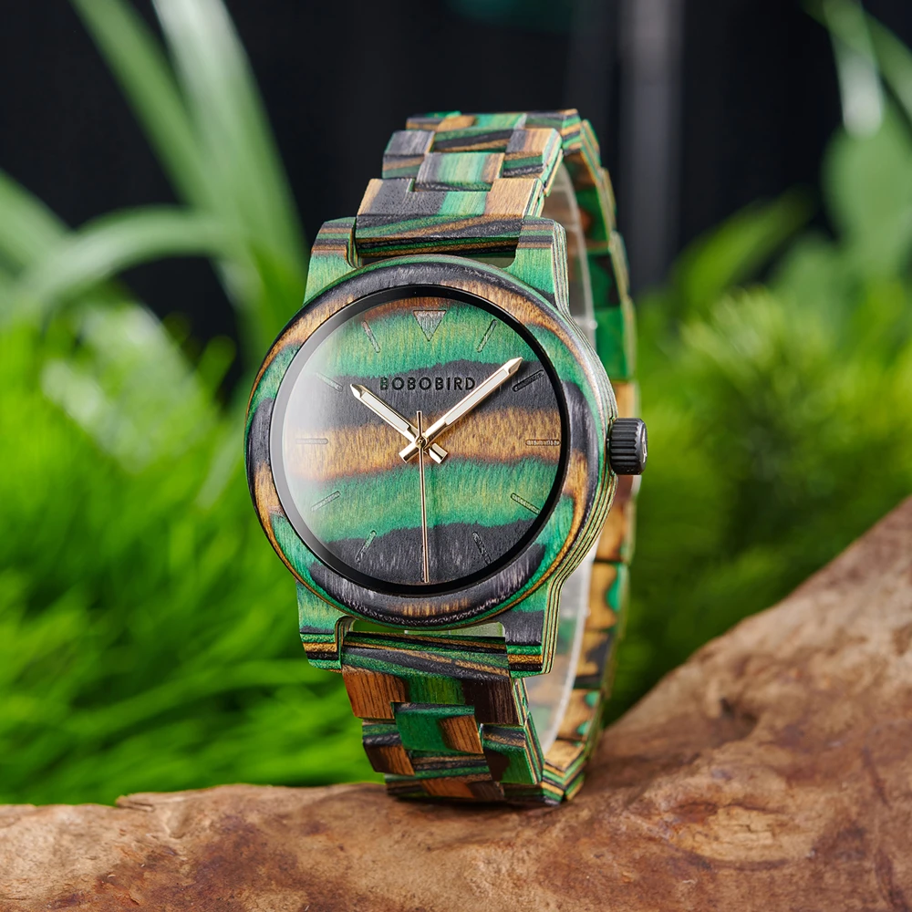 BOBO BIRD Men's Watches Colorful Wood Analog Quartz Watch Great Gift for Ladies With Gift Box