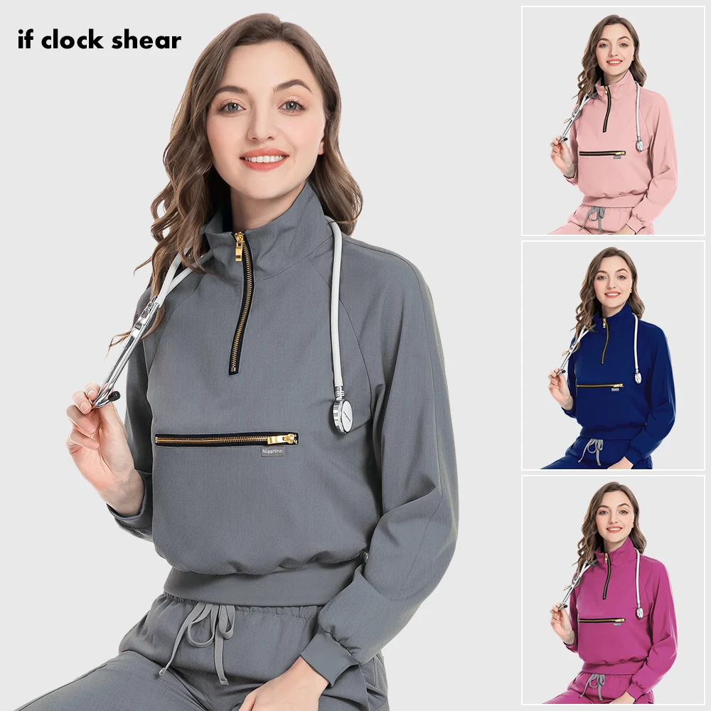 (Solo top) uniformi da infermiera scrub medici top magliette da chirurgia all'ingrosso giacche da ospedale personalizzate alla moda con cerniera