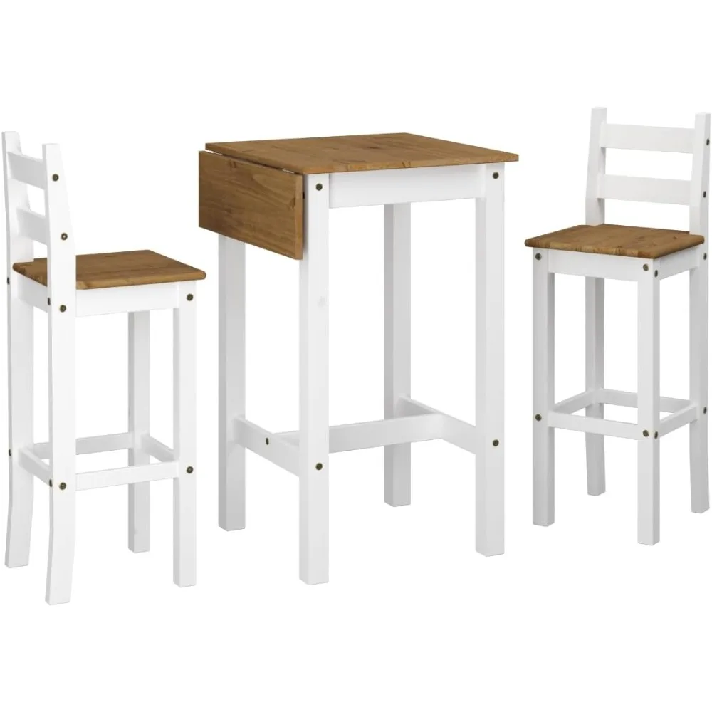 

Wood Bar Height Dining Set of Drop Leaf Table and 2 Chairs Corona Snow