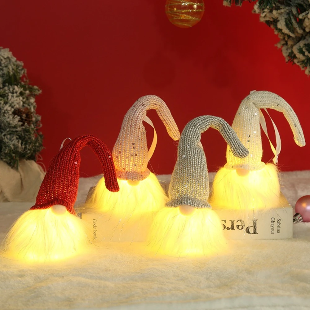 

2pcs Christmas Decorations The Forest Old Man Faceless Doll Luminous Small Pendant Christmas Tree Pendant with 3 AG10 Batteries