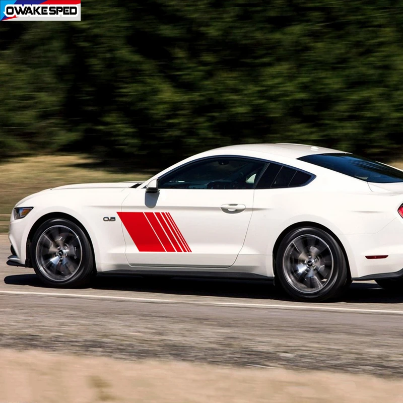 

2pcs Racing Sport Stripes Car Door Side Decor Sticker For Ford Mustang GT Auto Body Vinyl Decals Film Exterior Accessories