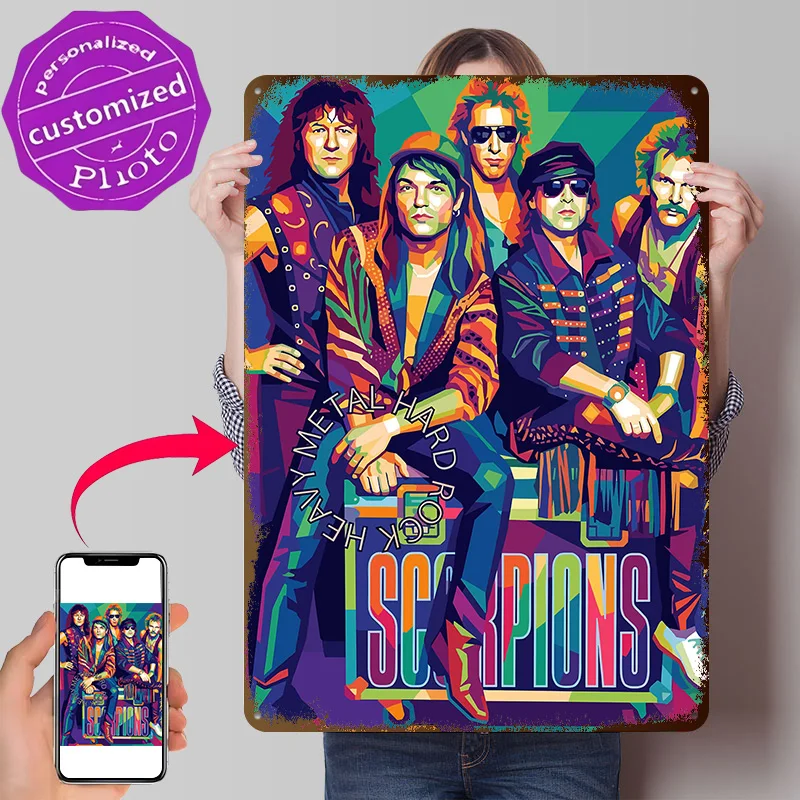 Scorpions Band Pop Art Poster Retro 3D Printed Metal Signs Customized Wall Hanging Gift for Gamer Decoration Room Home Decor