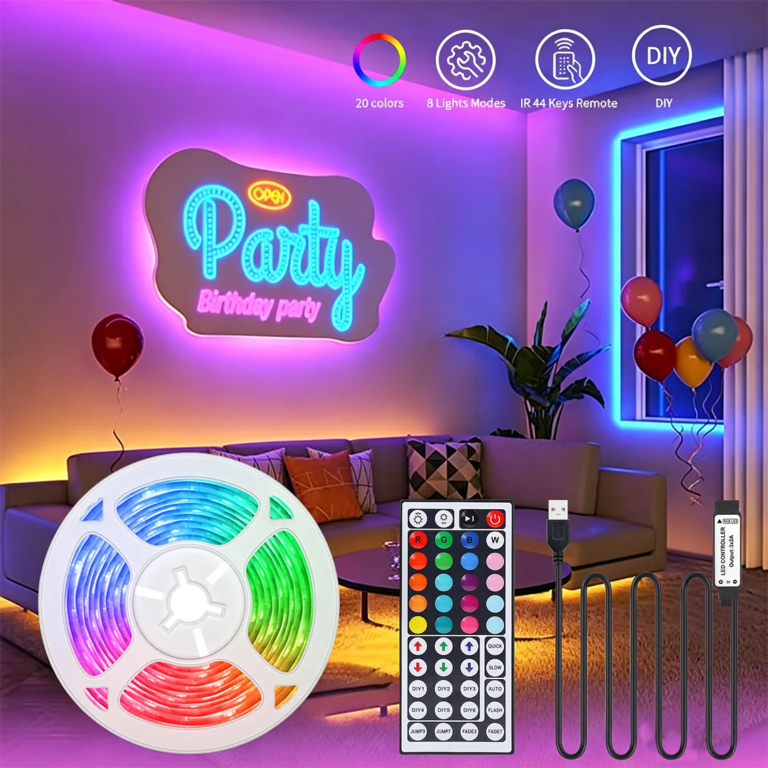 

44-Key 3535 RGB LED Strip, Self-Adhesive, Easy Install, Rich Colors for Bedroom Decor
