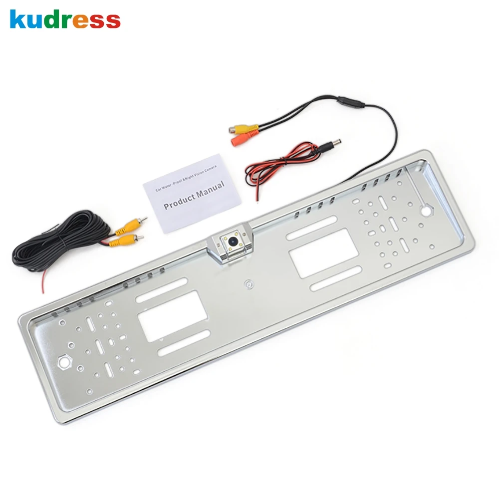 European License Plate Frame Rear View Camera EU Number Plate Backup Reversing Rearview Camera 4 LED Night Vision Parking Assist