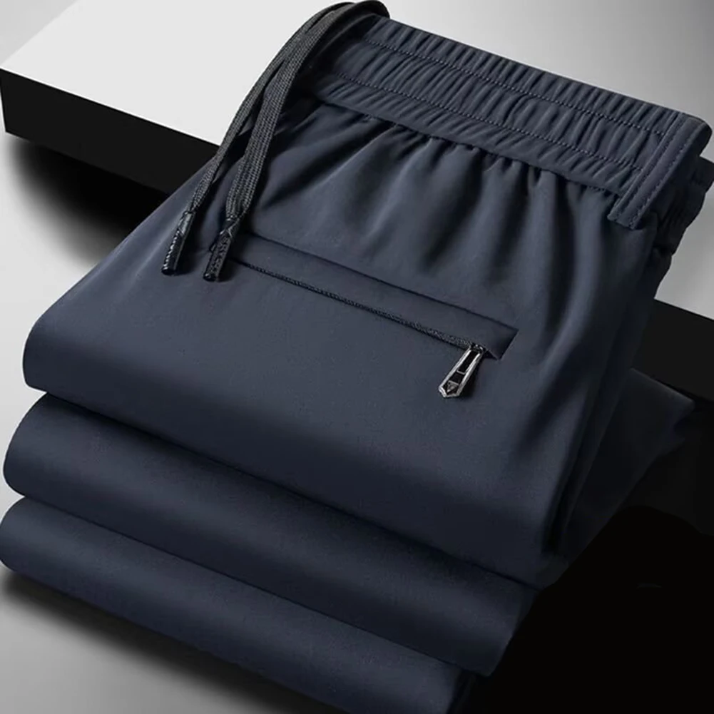 Men Summer Straight Leg Sweatpants Loose Plus Size Casual Sports Trousers Elastic Waist Drawstring Long Pants For Running Gym