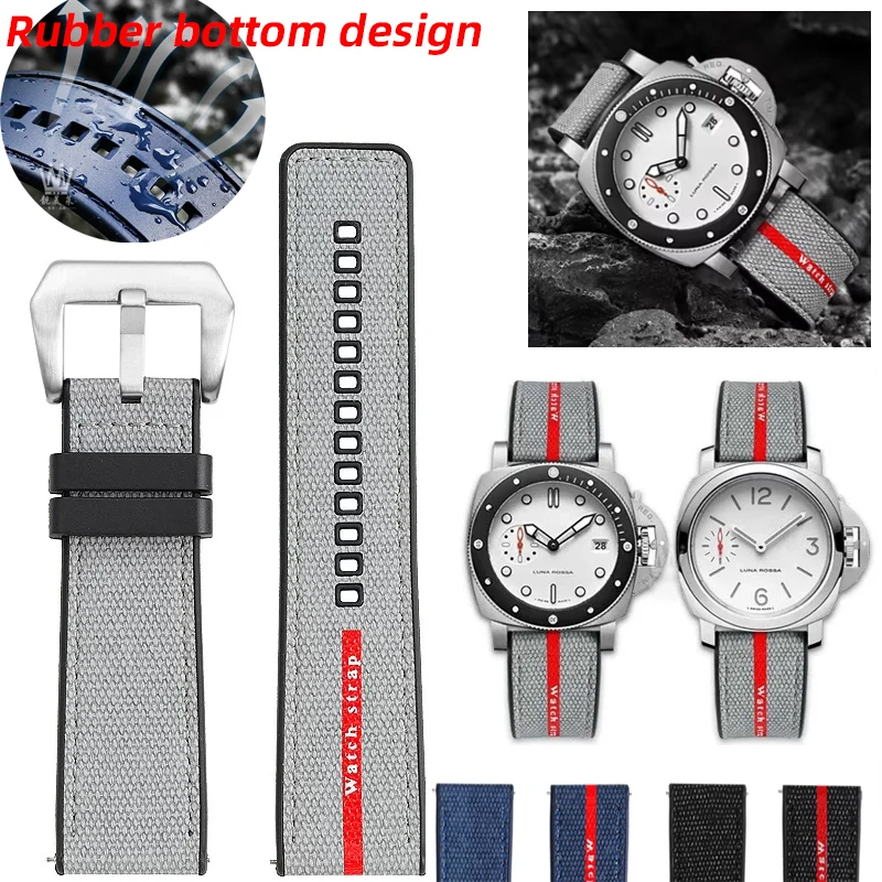 For Panerai Submersible Pam1466 PAM1391 1565 Gray blue Soft Waterproof Rubber Watch Strap Quick release 22 24 26mm Men WatchBand