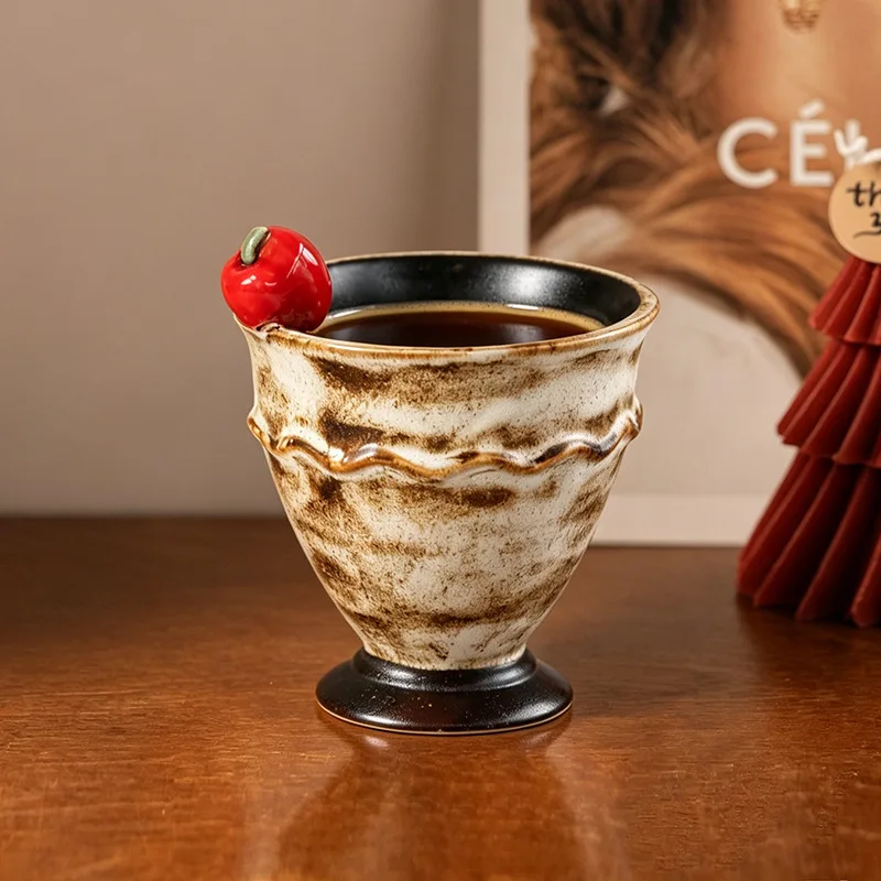 250ml Apple Ceramic Coffee Cup Creative Ice Cream Bucket Latte Flower Cup Office Mug Home Decoration Drinking Utensils