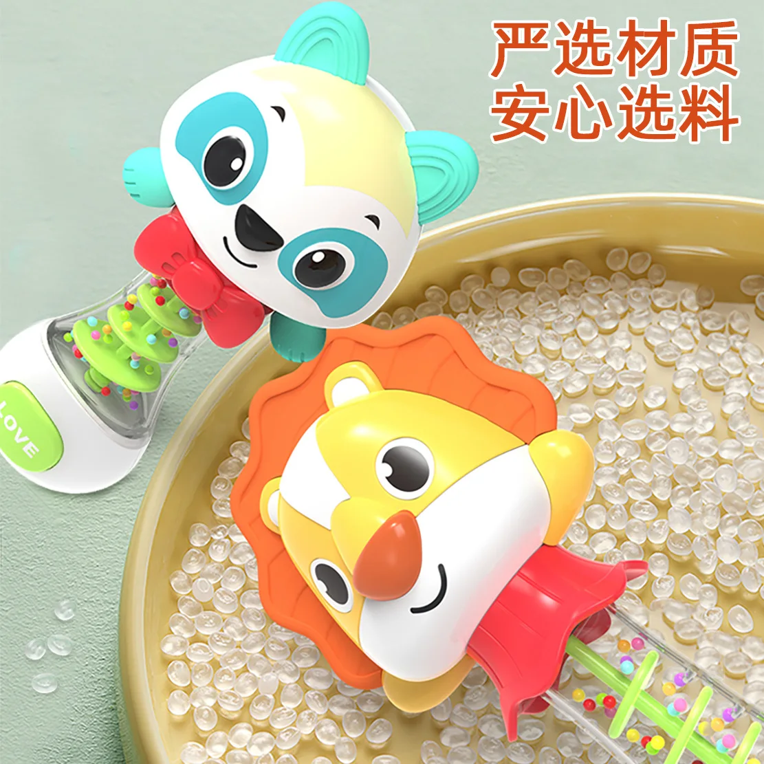 1-teiliges süßes Cartoon-Rasselspielzeug für Kinder mit lustigem Tiergriff, Press- und Soundfunktion, aus weichem Gummi, geeignet für Babys