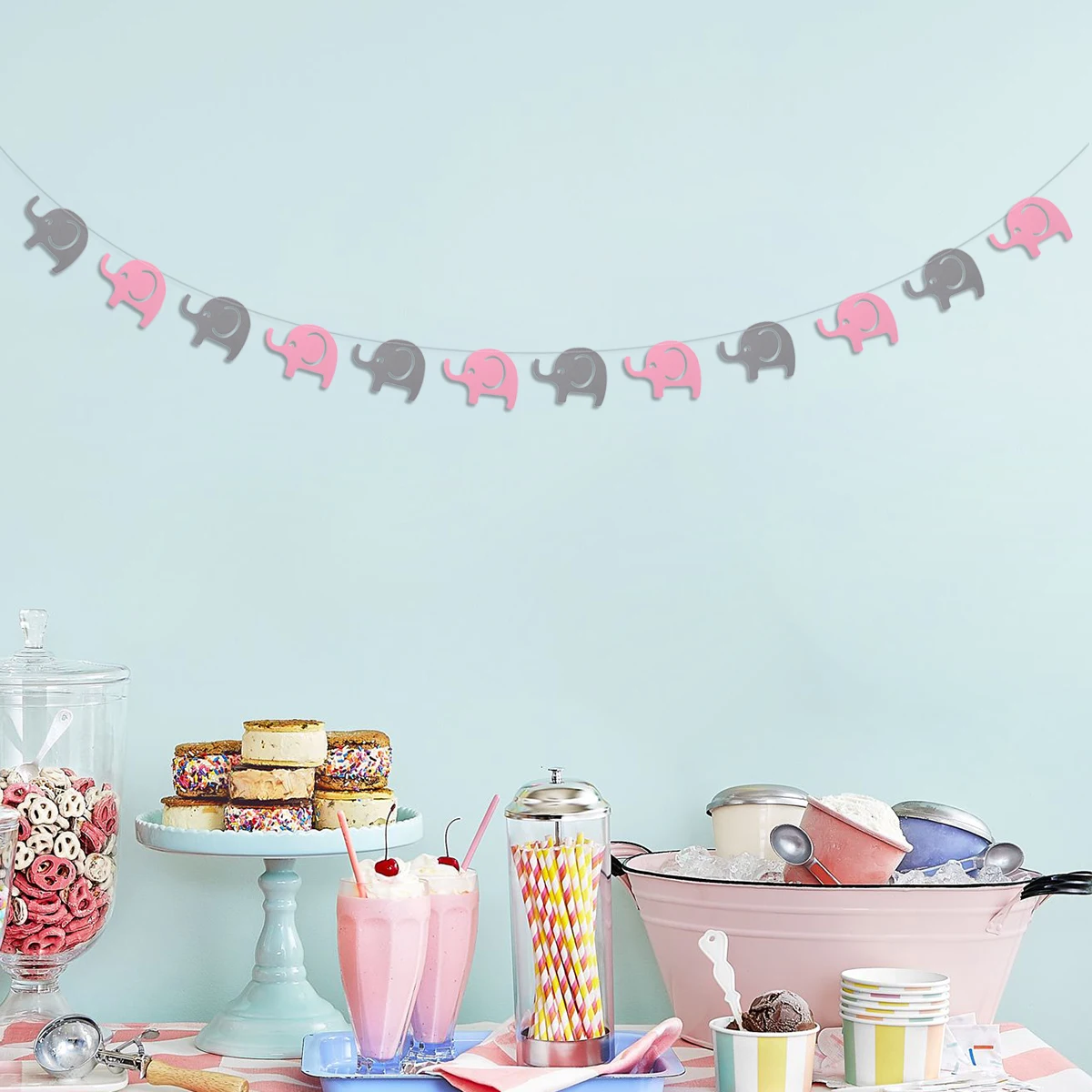 

2 Pcs Pulls Flowers Hanging Banner. Flag Party Birthday Ornament Pendant