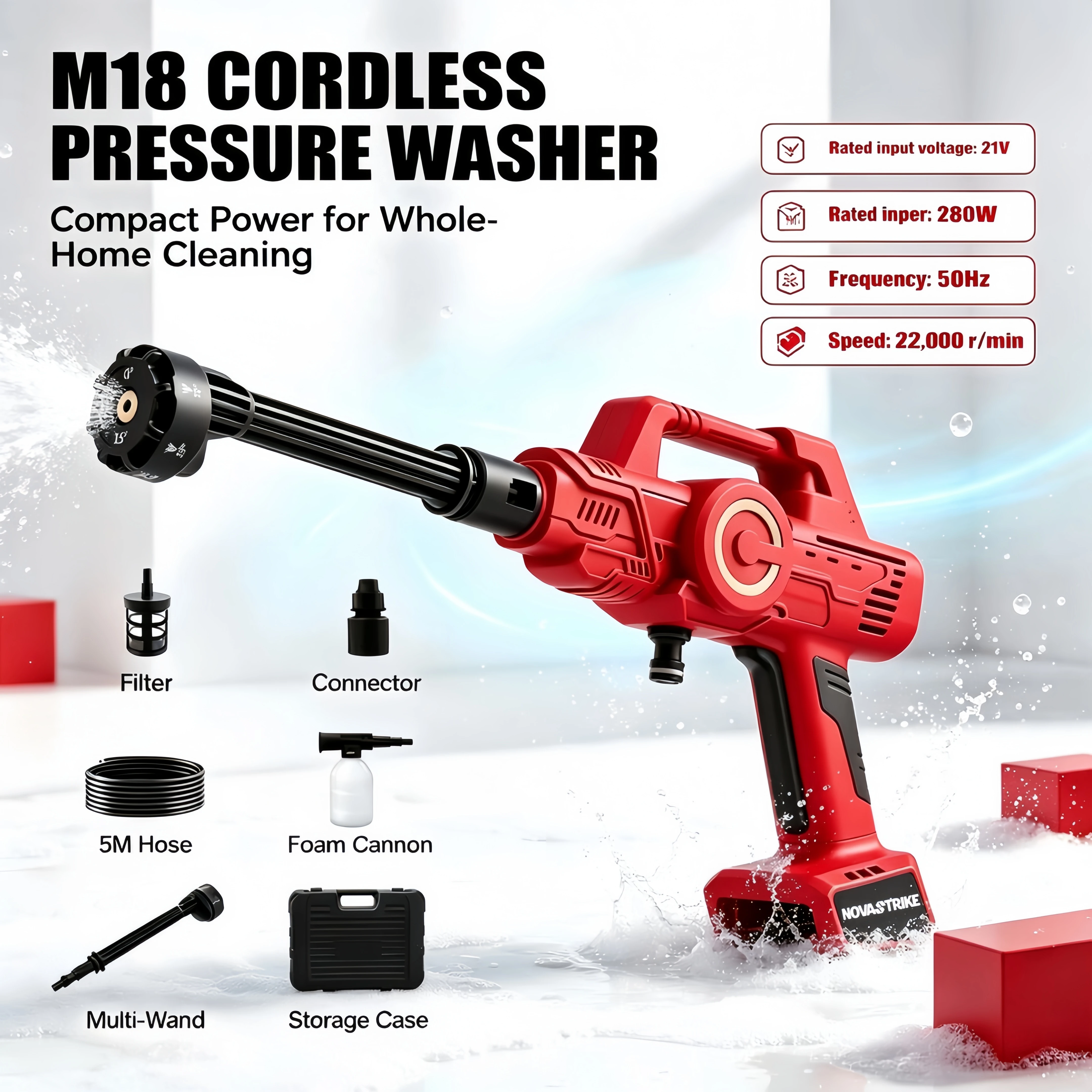 Image of Kabelloser Hochdruckreiniger, tragbarer Hand-Hochdruckreiniger, 6-in-1-Düse, Schaumkanone für Milwaukee M18-Akku, zur Reinigung von Auto, Terrasse, Zaun und Garten, ohne Akku