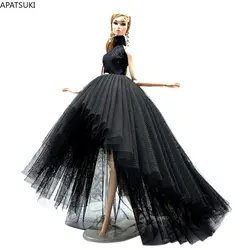 Black Lace Wedding Dress for Barbie Doll Outfits Clothes Long Tail Party Gown Handmade 1:6 Dolls Accessories Kids Toys