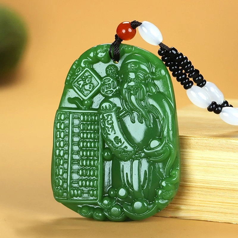 1pc God Of Wealth  Pendant Men's And Women's Jadeite Desirable Treasure Attracting Treasure Treasure Jade Pendant Jade Plate