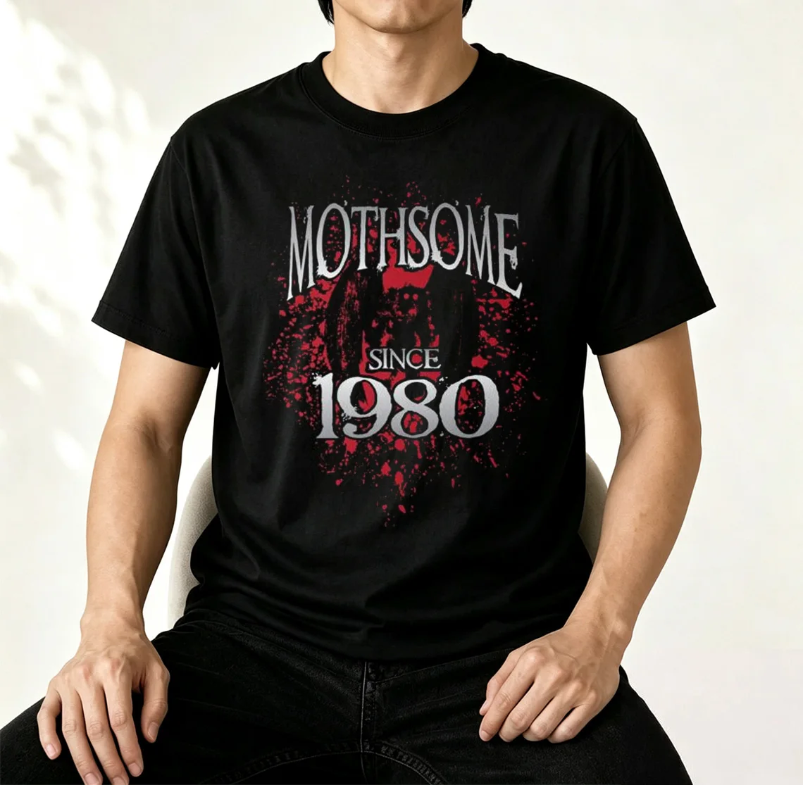 Mothsome Since 1980 Mothman Graphic T-Shirt Vintage Cryptid Horror Metal Style Tee Unisex Casual for Cryptozoology Lovers