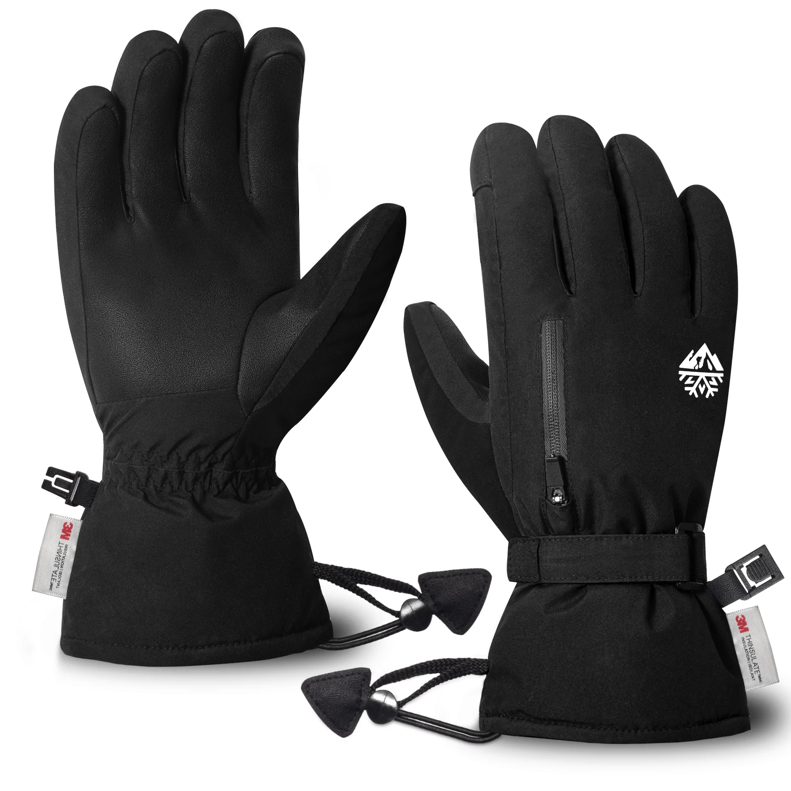 Winter Herren Thermoisolierte Skihandschuhe Touchscreen mit Flusen Eaturing Verstellbare Handgelenkschlaufen Reißverschlusstaschendesign