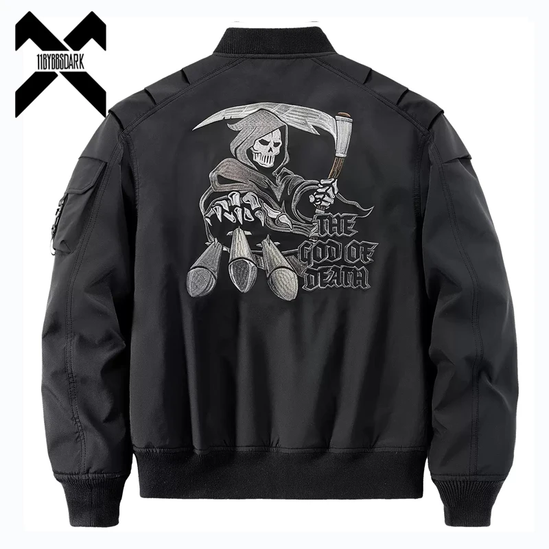

2025 Techwear Skull Embroidery Bomber Jackets for Men Functional Coats Windbreaker Hip Hop Streetwear Male Black Clothes