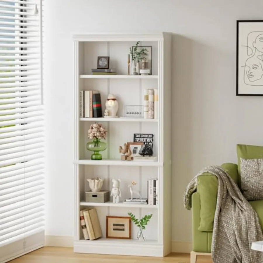 

72 Tall 5-Tier Wood Bookcase with Shelves Floor Standing Bookshelf Storage Cabinet for Living Room Home Office Decor Furniture