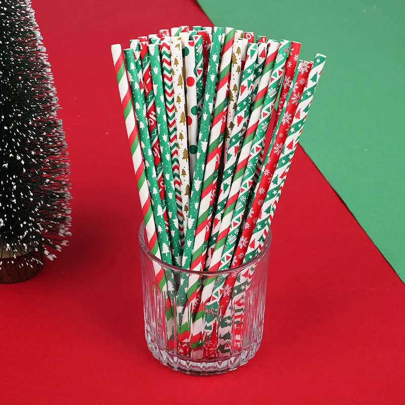 100/50 قطعة عيد الميلاد ورق للاستعمال مرة واحدة القش عيد الميلاد عصير القهوة شرب القش حفلة عيد الميلاد الديكور للمنزل 2026 السنة الجديدة #3