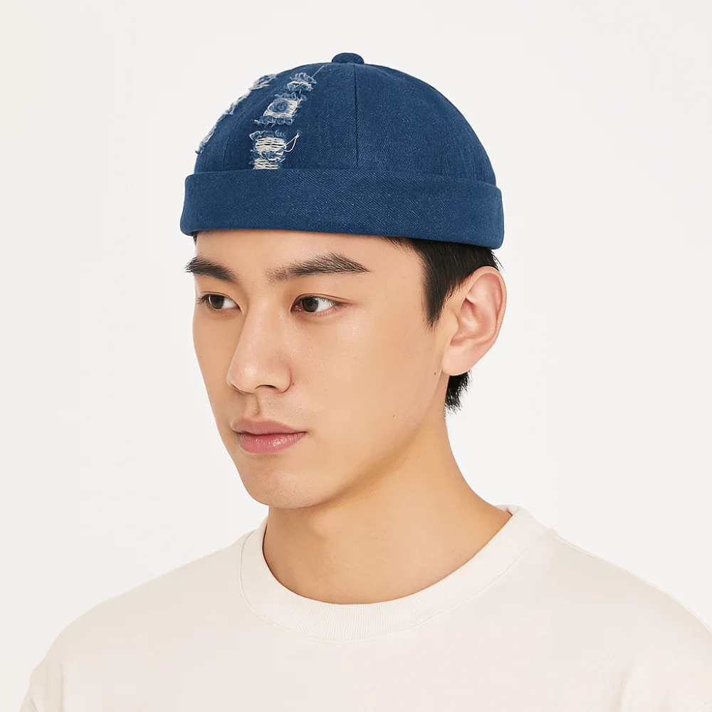 خمر الدنيم Brimless قبعة قبة بلون البطيخ دوكر قبعة الثقوب القديمة دون قناع غطاء دلو للجنسين