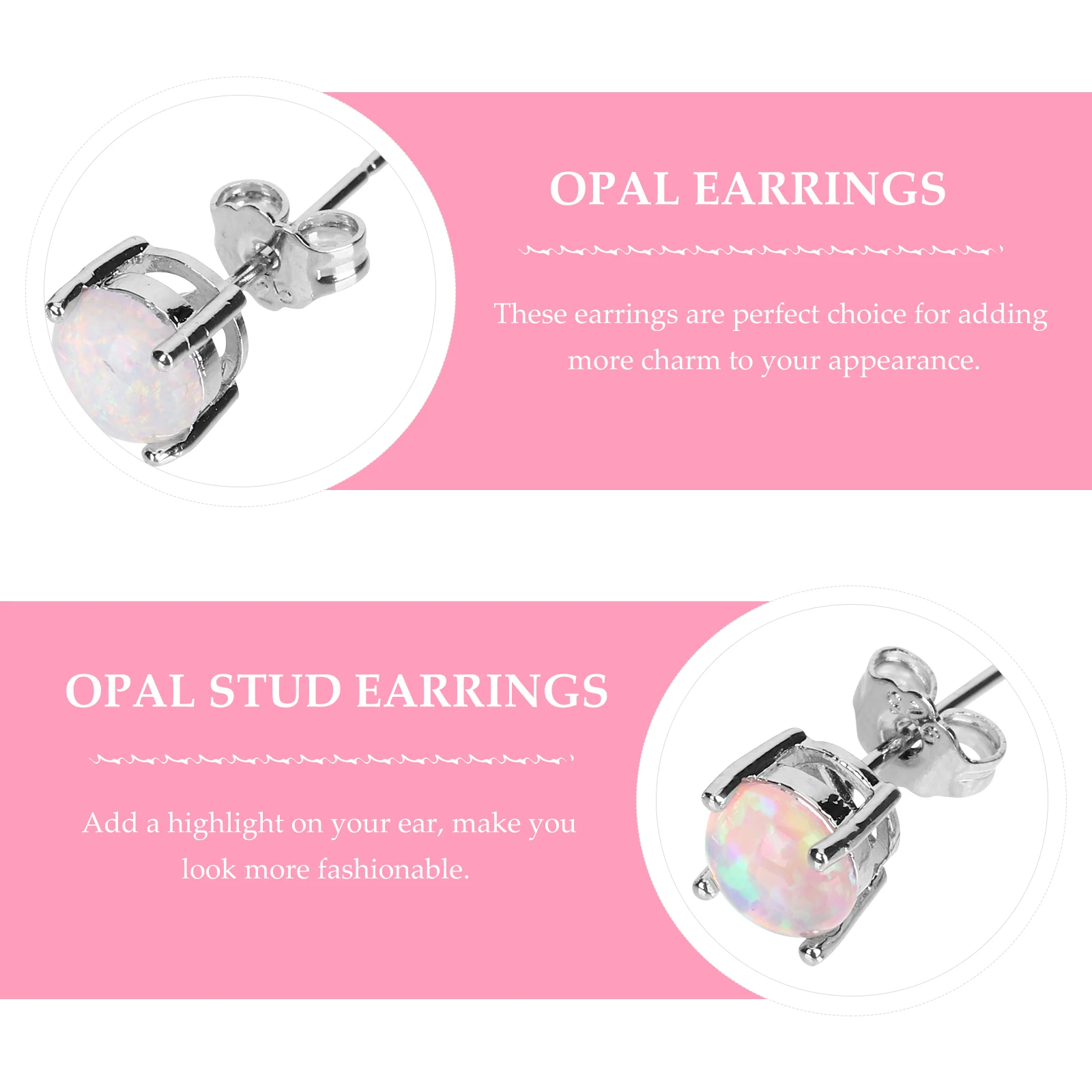 

2 Pairs Hypoallergenic Earrings Women Opal Girl Piercing Stud Copper Studs Miss